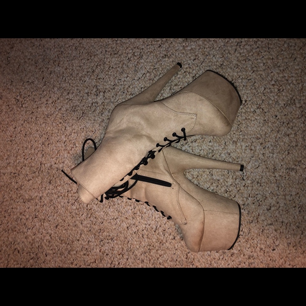 7 Inch tan suede pleaser boots